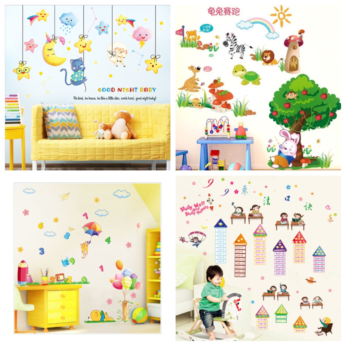 Decal dán tường trẻ em Thế giới động vật, hoa lá, hoạt hình xinh xắn dễ thương CB04