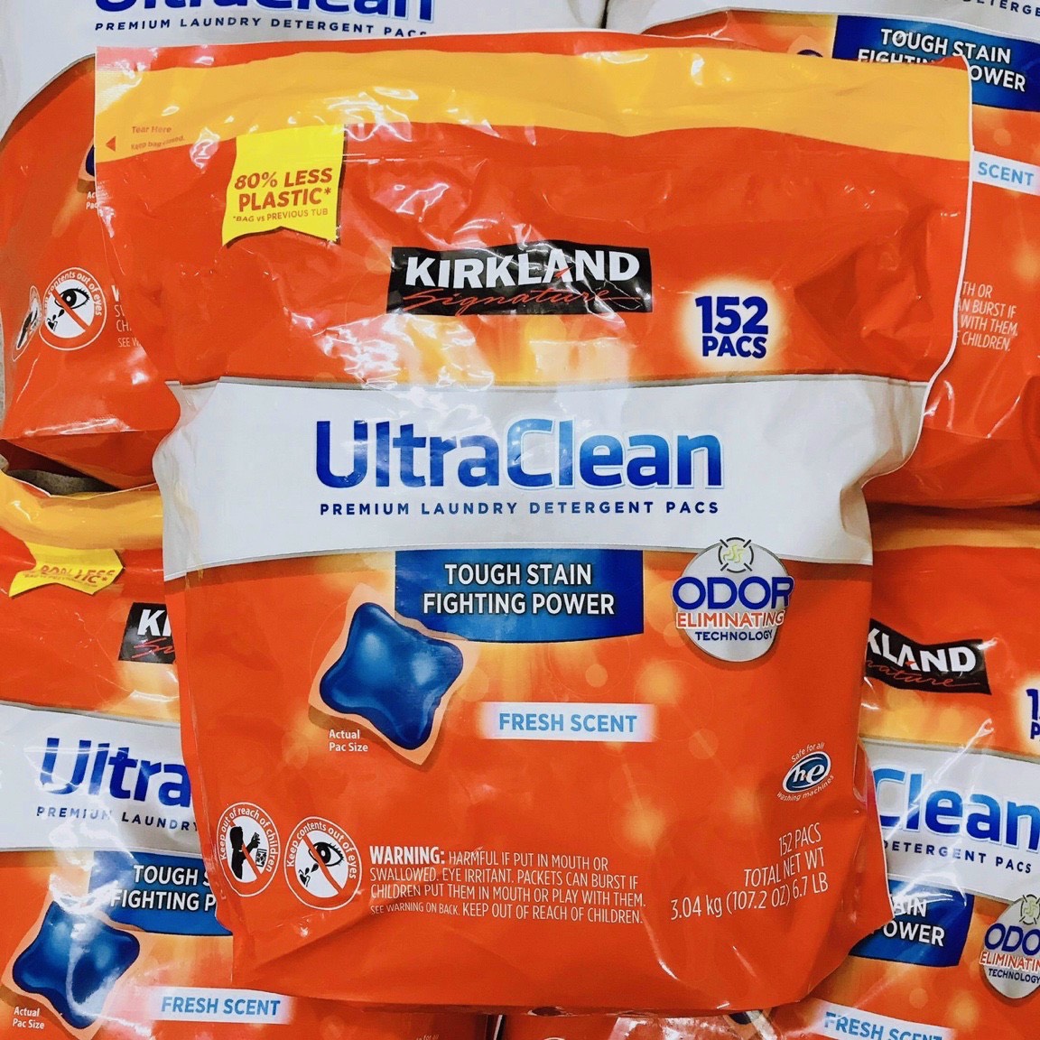 Bịch Viên giặt Kirkland Ultra Clean 152 viên 3.04kg của Mỹ