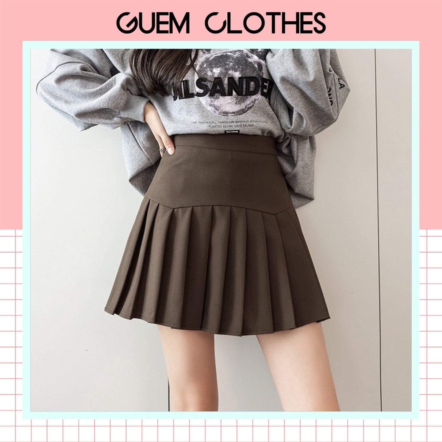 Chân váy xếp ly cách điệu cạp cao hàng quảng châu l1 - guem clothes
