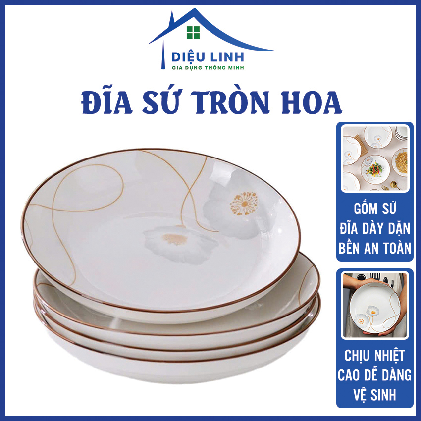 Dĩa Sứ Tròn, Họa Tiết Hoa, Sứ Cao Cấp, Dày Dặn, Chịu Nhiệt Tốt, Đường Kính 20cm Đĩa Sứ Cao Cấp Hoạ Tiết Hình Goa Decor Trang Trí Bàn Ăn Phong Cách Bắc Âu Dĩa Sứ Đường Kính 20cm Dieulinhshop