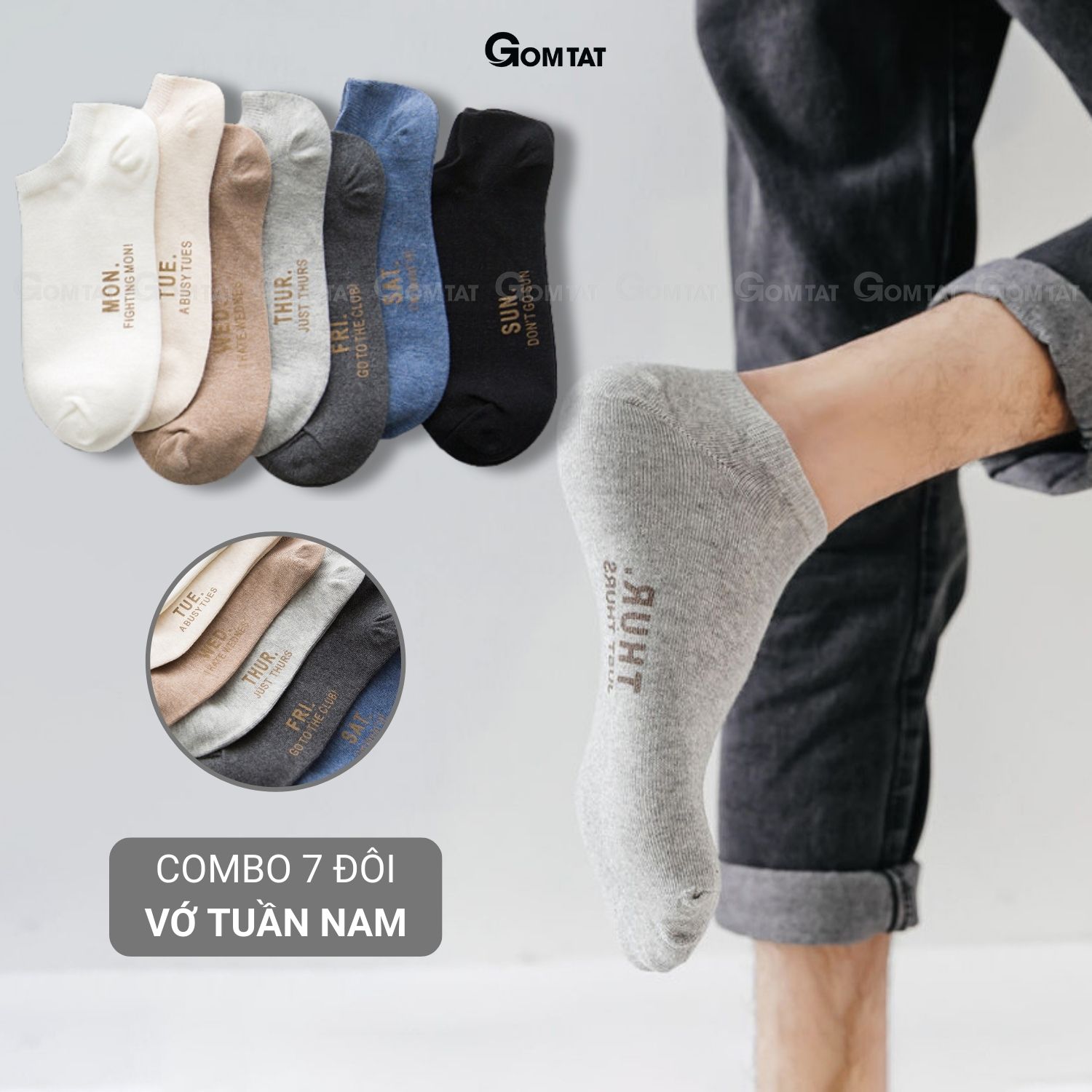 Set 7 đôi vớ cổ ngắn nam gomtat, chất liệu cotton cao cấp, tất nam cổ thấp 7 đôi sử dụng 7 ngày - votuan-nam01