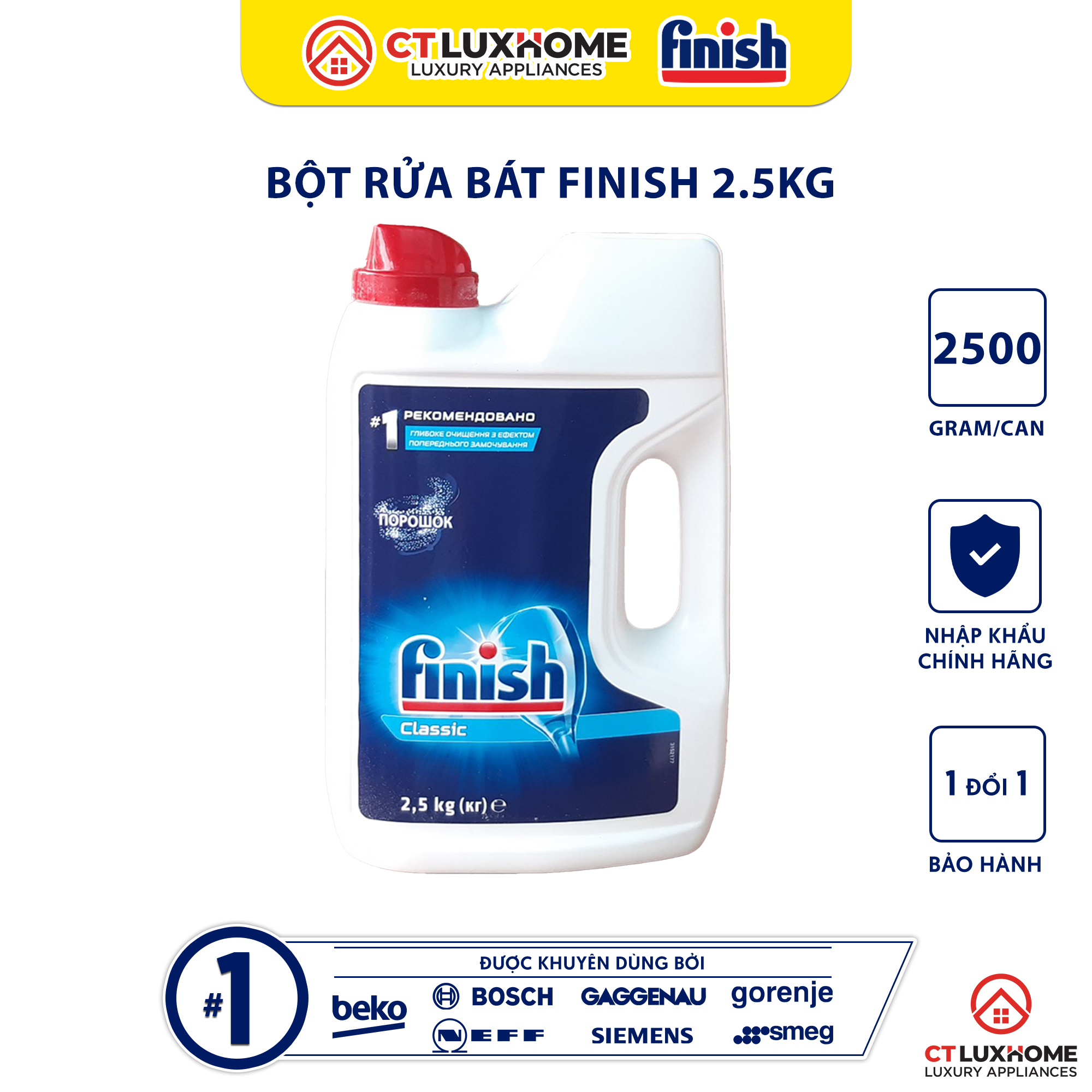 Bột rửa chén bát Finish Classic 2.5kg Không hương - New 2024