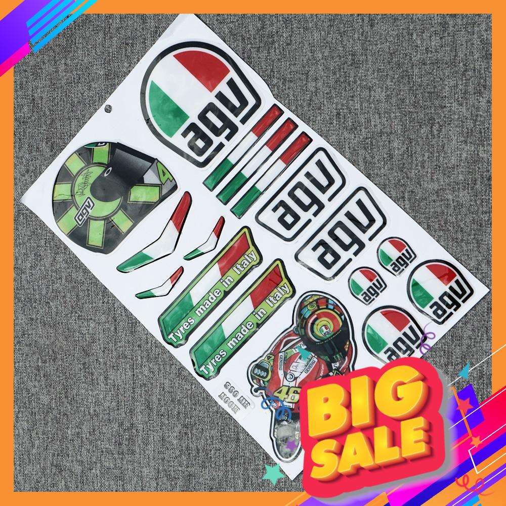 [TEM NỔI AGV] BỘ TEM LOGO, TEM NỔI LOGO AGV, 46 MOTO, TYRES MADE IN ITALY... MẪU MỚI SIÊU ĐẸP