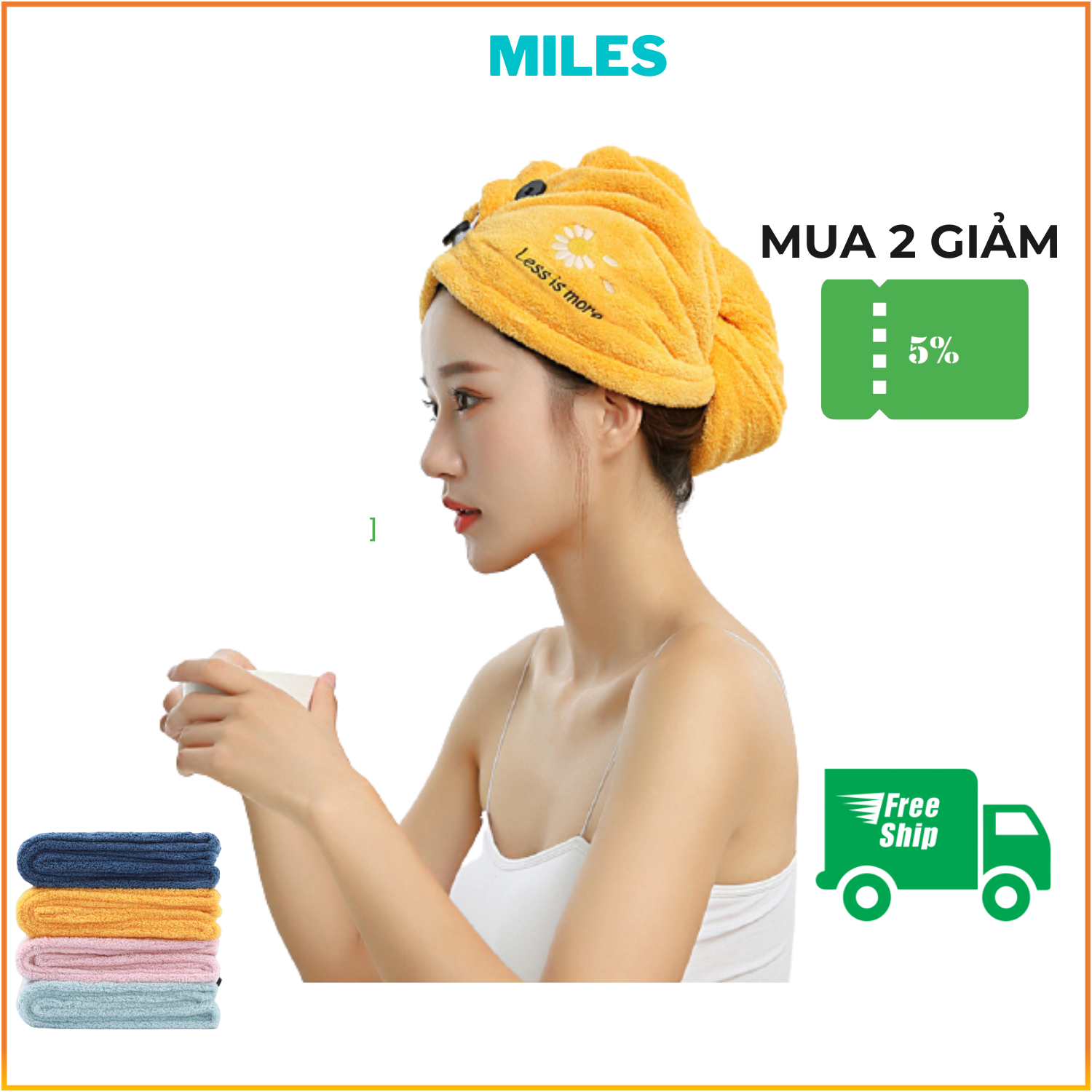 Khăn Ủ Tóc, Khăn Quấn Khô Tóc, Khăn Quấn Tóc Siêu Khô, ,Khăn Quấn Tóc, Chất Liệu Bông Mềm Mại, Siêu Thấm, Chất Vải Dày Dặn-MILES