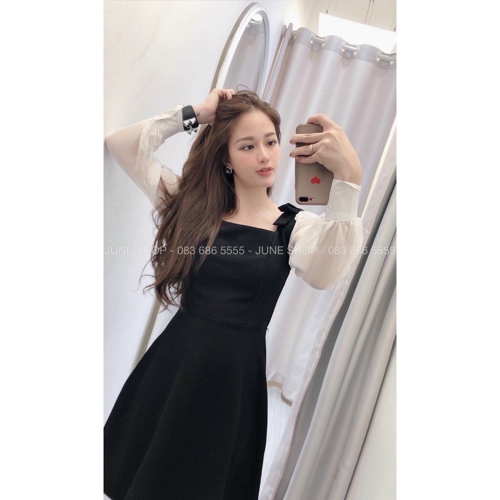 Váy đầm nữ dáng xòe thắt nơ vai đi chơi dễ thương