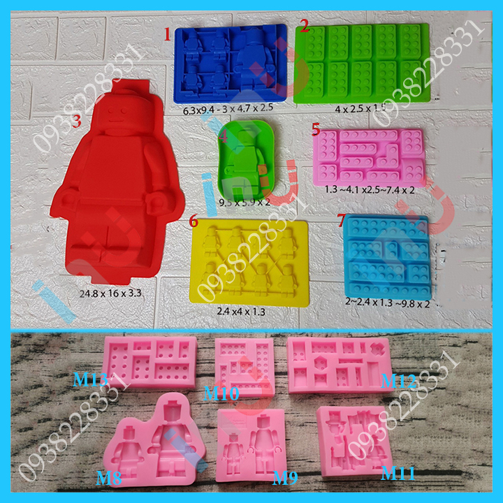 Khuôn silicon mẫu Lego xếp hình làm rau câu pudding thạch chè lego đổ socola nướng bánh hình lego BSI