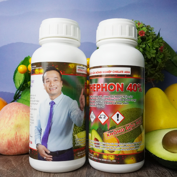Ethephon 40% (Chất làm chín trái cây, kích thích mủ cao su, điều khiển ra hoa...)