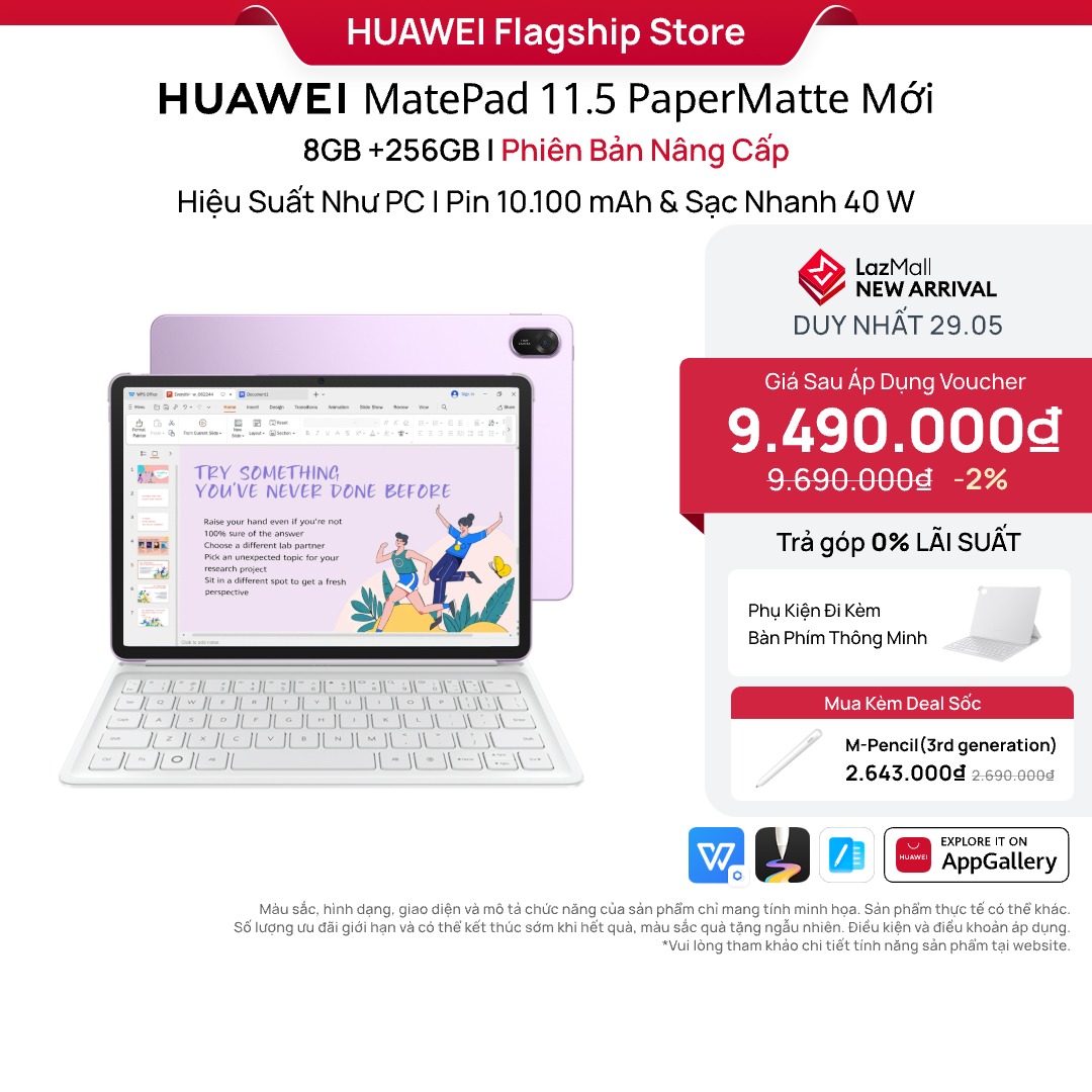 [DUY NHẤT 29.5] [Add-on Deals] Máy Tính Bảng HUAWEI MatePad 11.5 PaperMatte Mới 8+256GB | Hiệu Suất Như PC | Pin 10.100 mAh | Sạc Nhanh 40W
