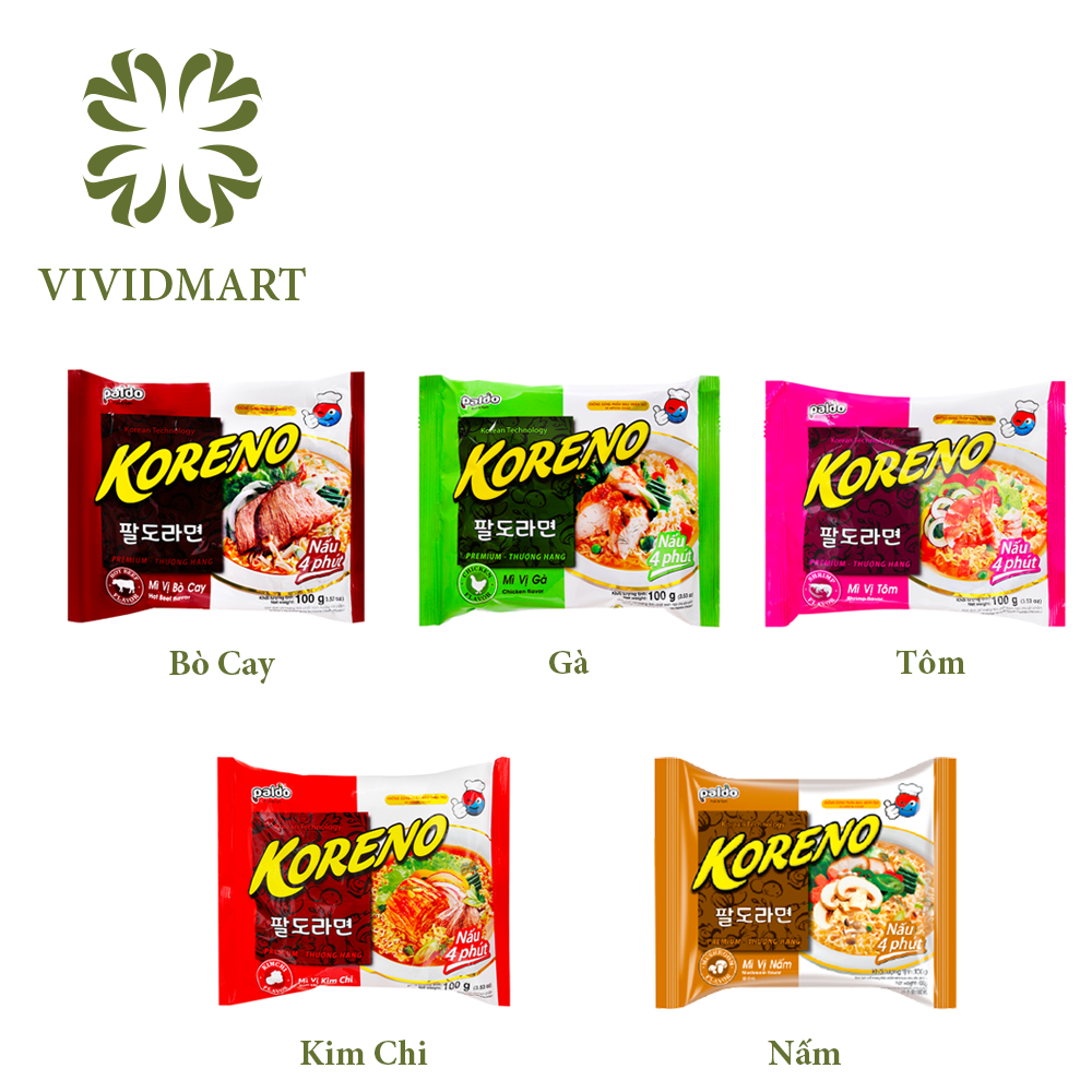 Mì koreno hàn quốc vị bò cay / gà / tôm / kim chi / nấm - gói 100g - koreno