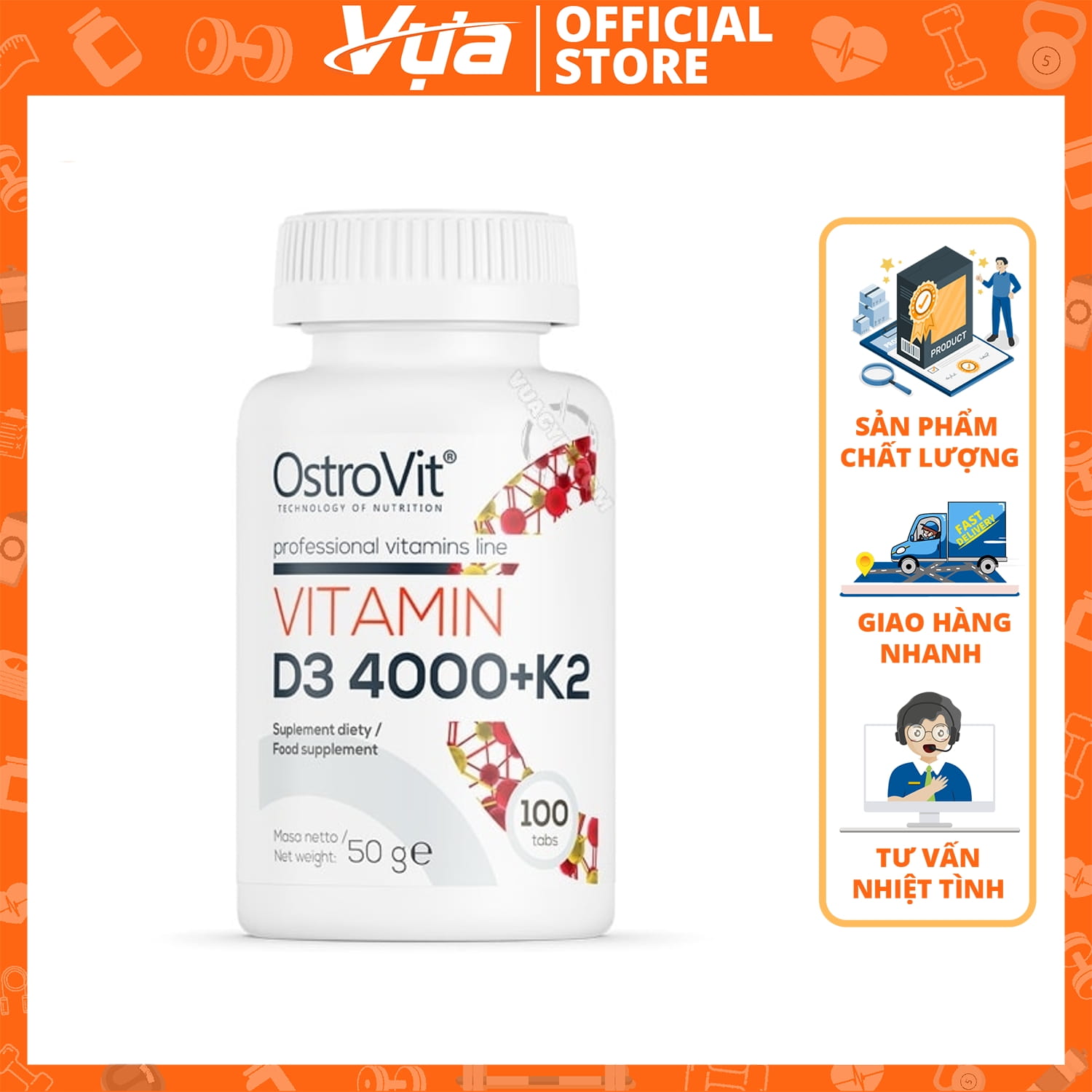 OstroVit - Vitamin D3 4000 + K2 100 viên - Thực Phẩm Bổ Sung Sức Khỏe