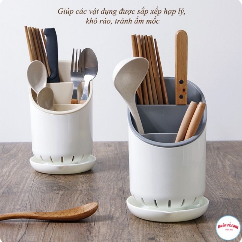 [sẵn sàng] Ống Đựng Đũa Muỗng Bằng Nhựa Có Đế Hứng Nước Thông Minh
