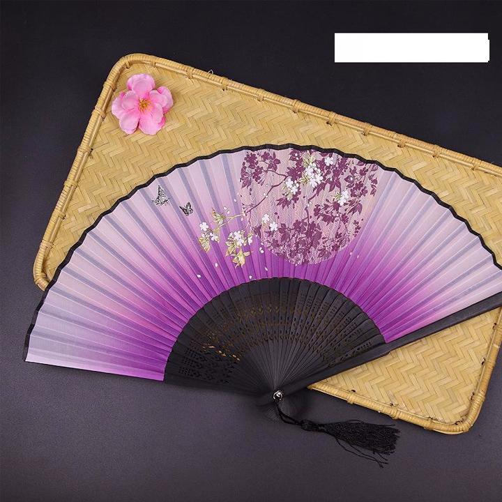 (6 mẫu) (50k) Quạt cổ trang nan trúc cầm tay gập gọn dây tuyến cosplay