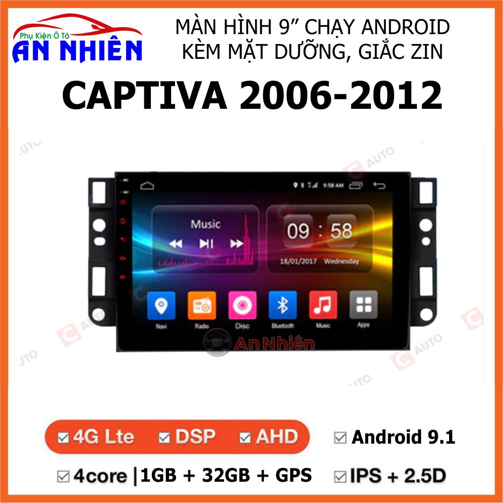 Màn Hình Android 9" Chạy Sim 4G Cho Xe CHEVROLET CAPTIVA (Cấu Hình 2G+32G Hoặc 1G+32G) - Đầu DVD Android Tiếng Việt Lắp Sim 4G Thu Phát WiFi, Điều Khiển Giọng Nói, Xem Chỉ Đường NaviTel, Xem Camera Lùi, Màn Hình IPS Full HD