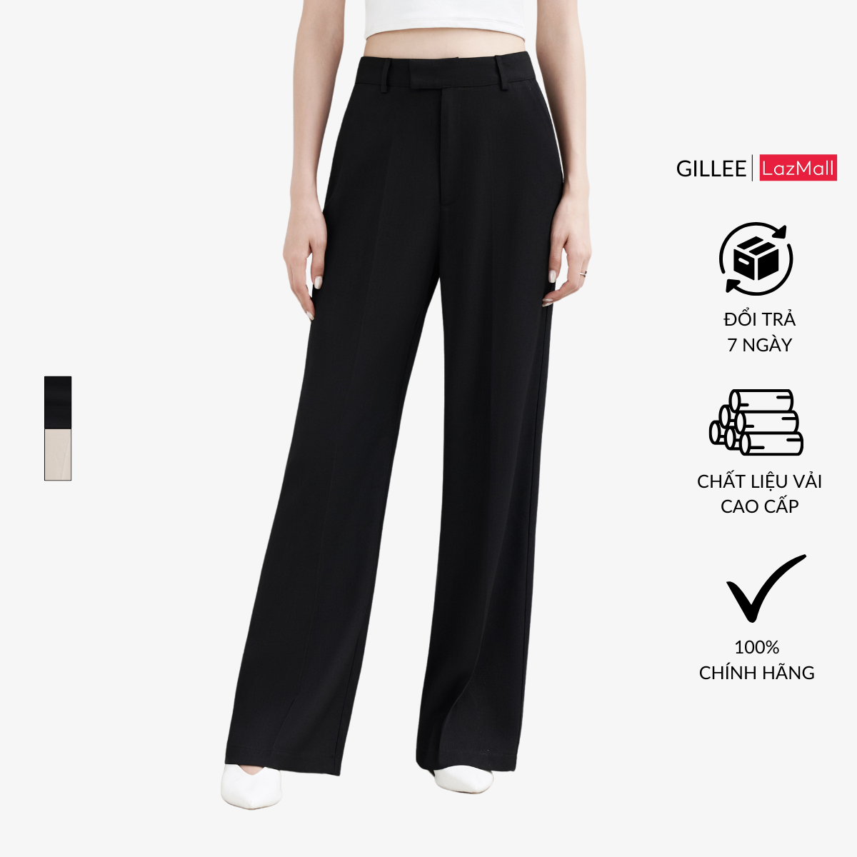 Quần ống rộng suông nữ Gillee dáng dài lưng cạp cao vải poly cao cấp, quần cạp cao culottes chống nhăn tôn dáng FQR036