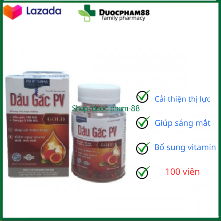 Dầu gấc pv sáng mắt 100 viên hộp 100 viên – dược phúc vinh