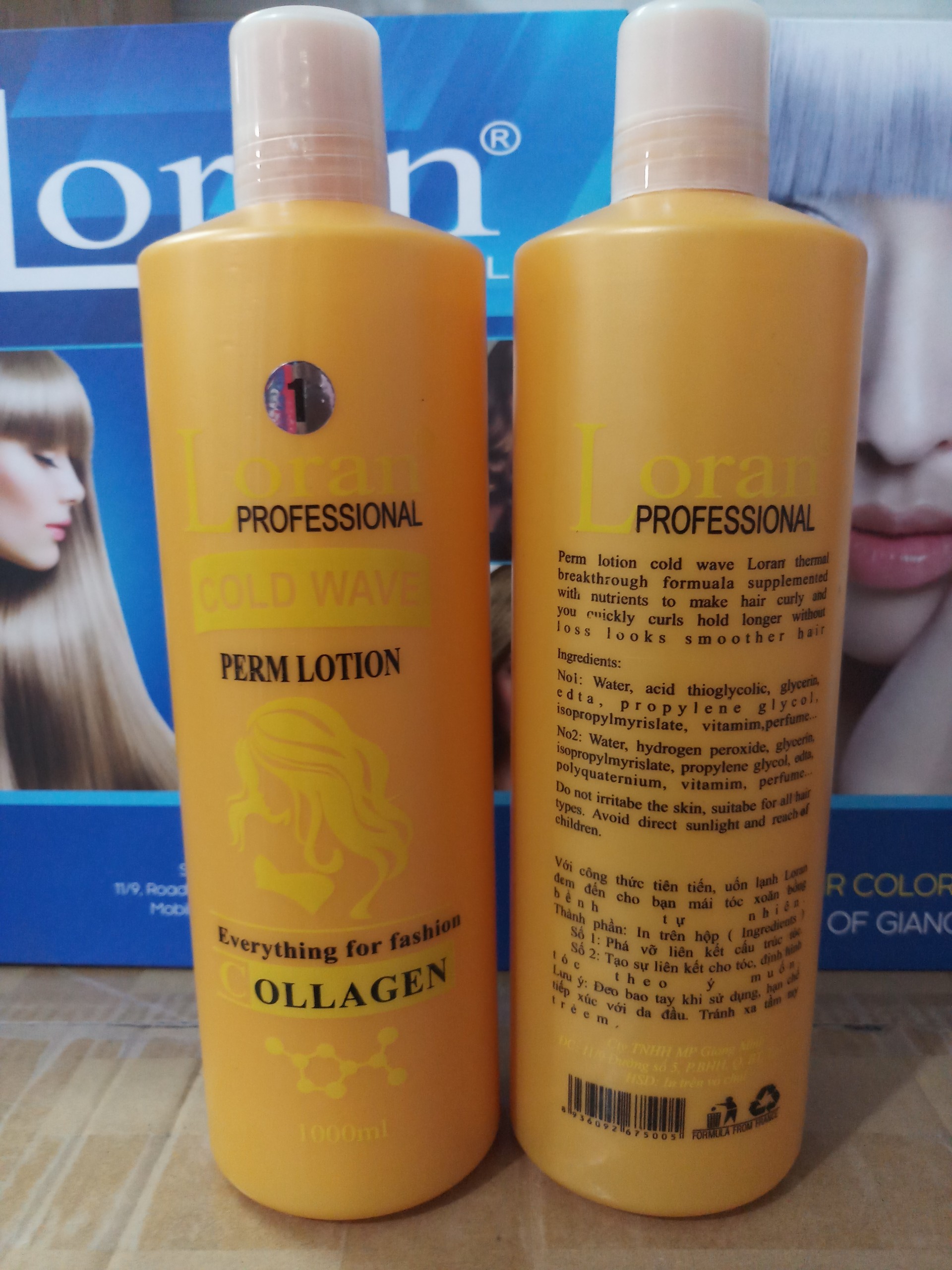 [ Hàng Chuẩn Đẹp] Cặp Thuốc Uốn Lạnh LORAN COLAGEN  mới 1000ml*2 (Sóng Căng- Đẩy Sóng)