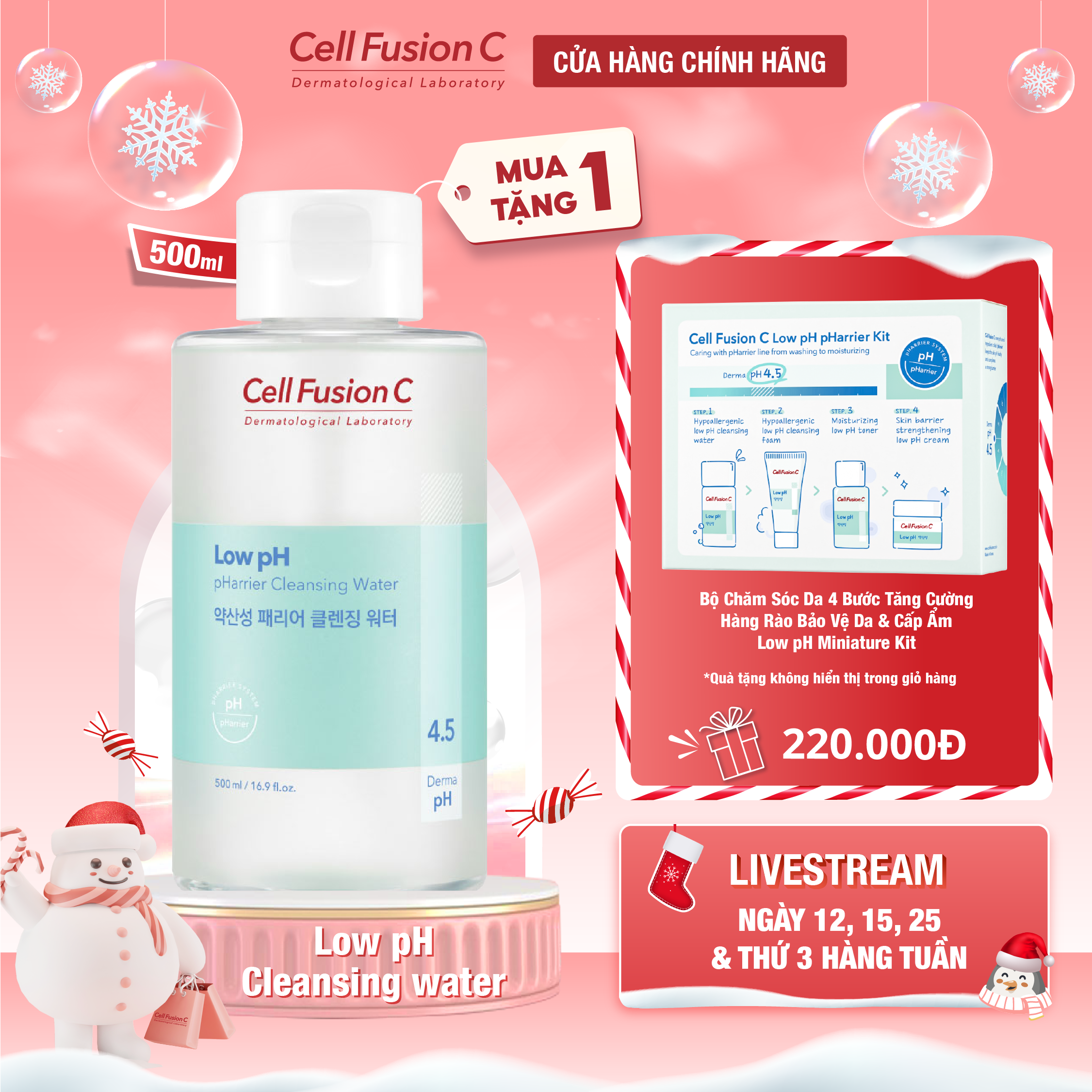Nước Rửa Mặt Cấp Ẩm Cân Bằng Độ pH Da Cell Fusion C Low pH pHarrier Cleansing Water