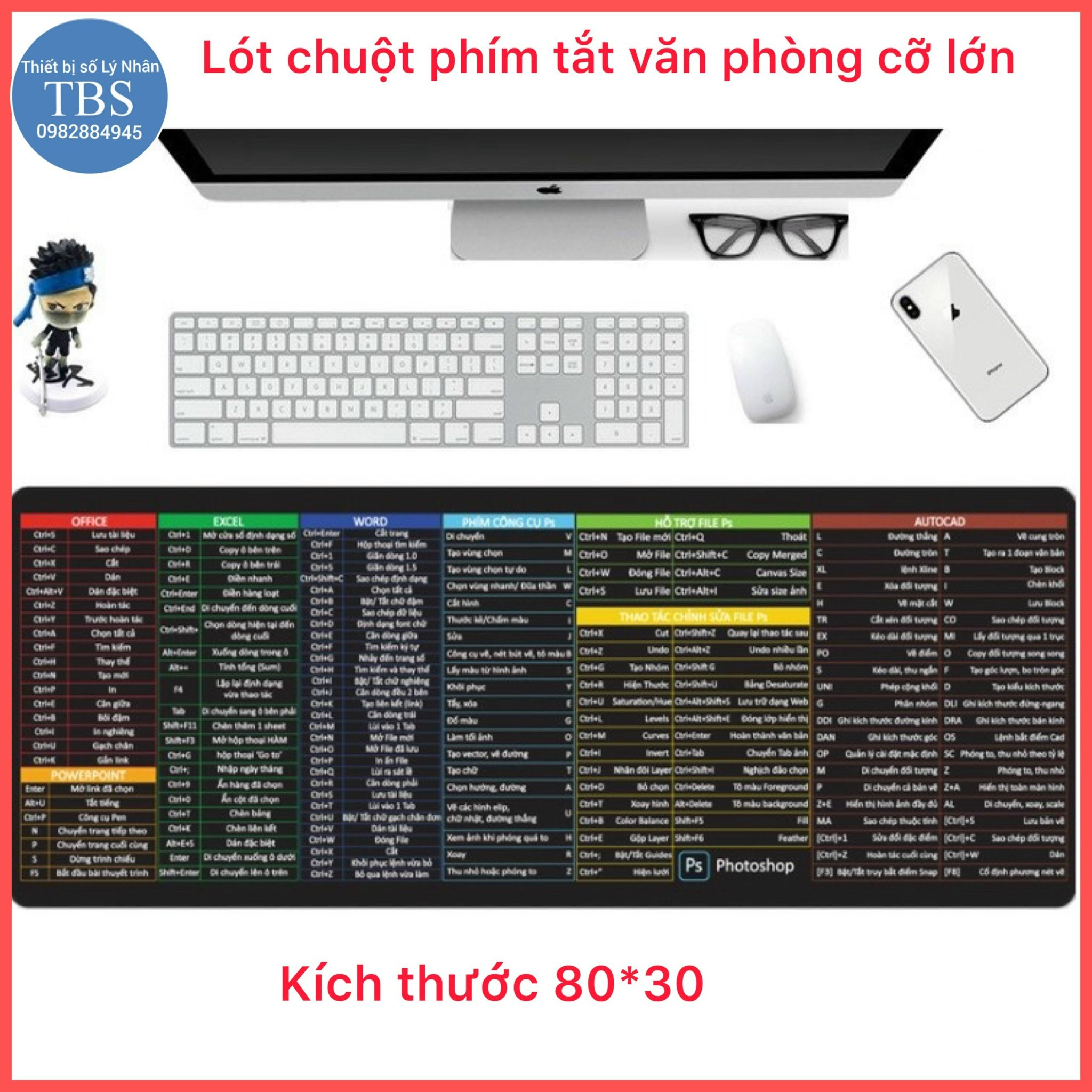 Lót chuột phím tắt văn phòng cỡ lớn 80*30 pad chuột siêu đẹp bền bảo hành 1 năm mã LC3