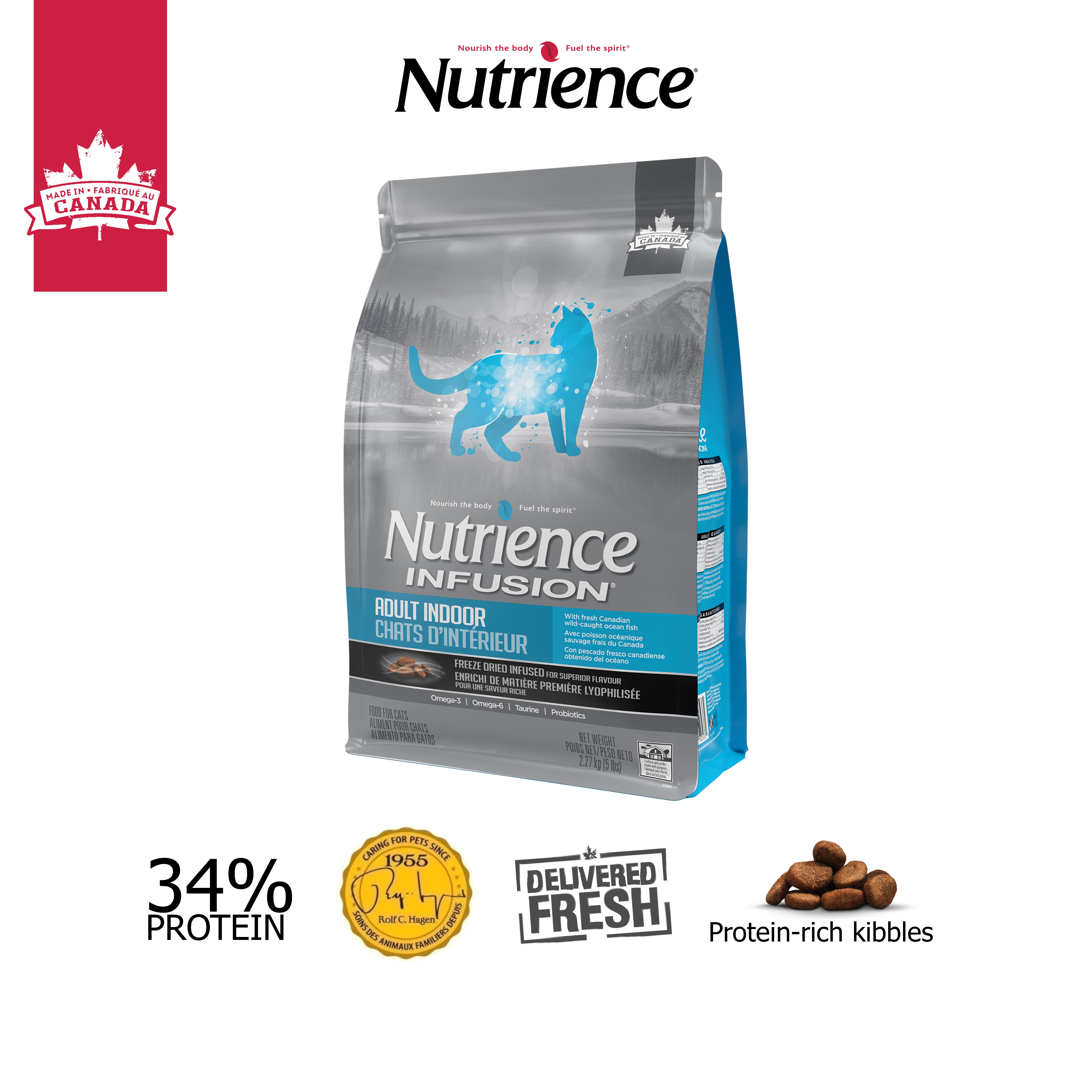 Thức ăn hạt cho mèo Nutrience Infusion Adult Indoor cho mèo trưởng thành - Cá biển, thịt gà và rau củ trái cây tự nhiên