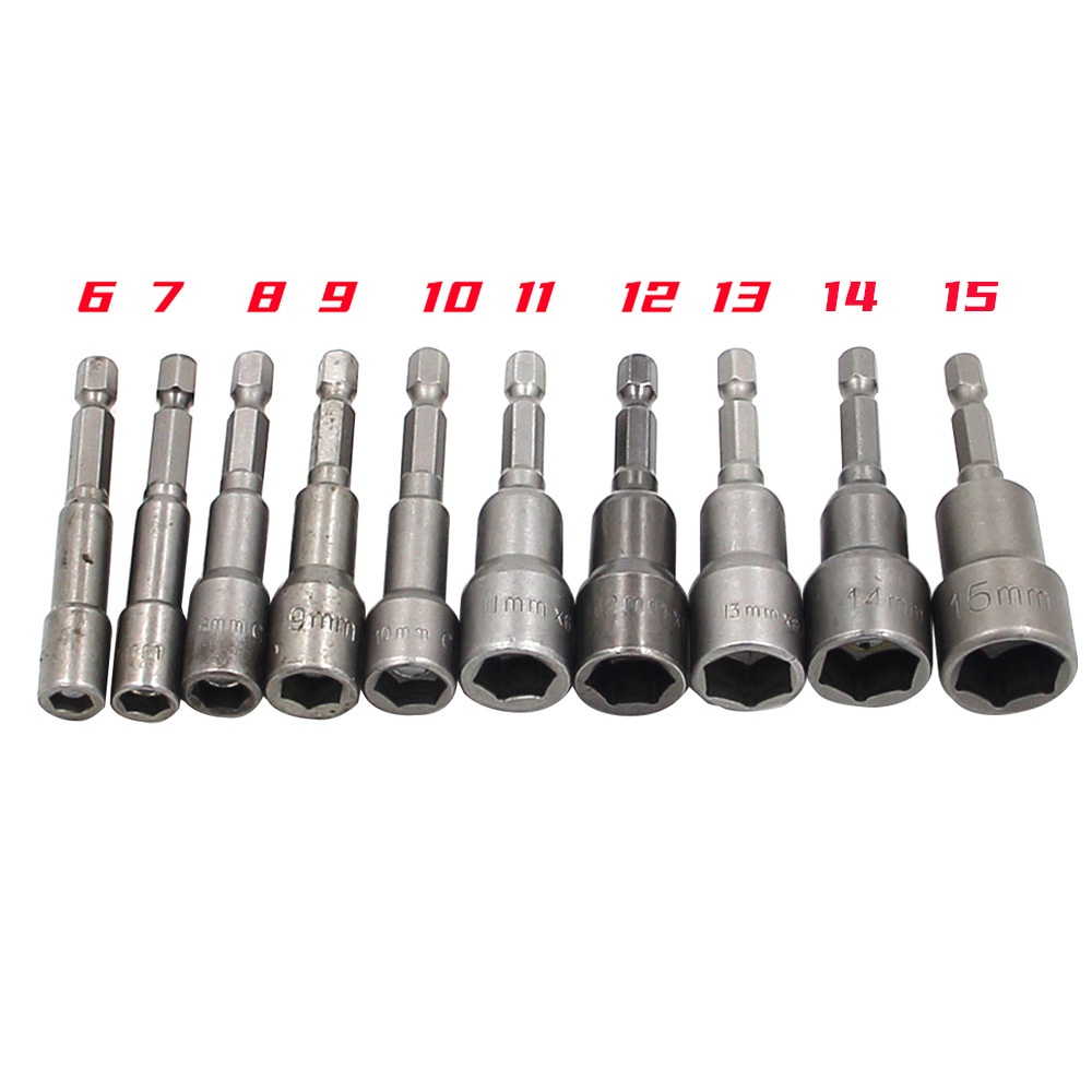 Bộ 10 đầu vặn vít mũ lục giác hệ mét thép CRV - Sử dụng cho tay cầm máy vặn ốc bắn vít.