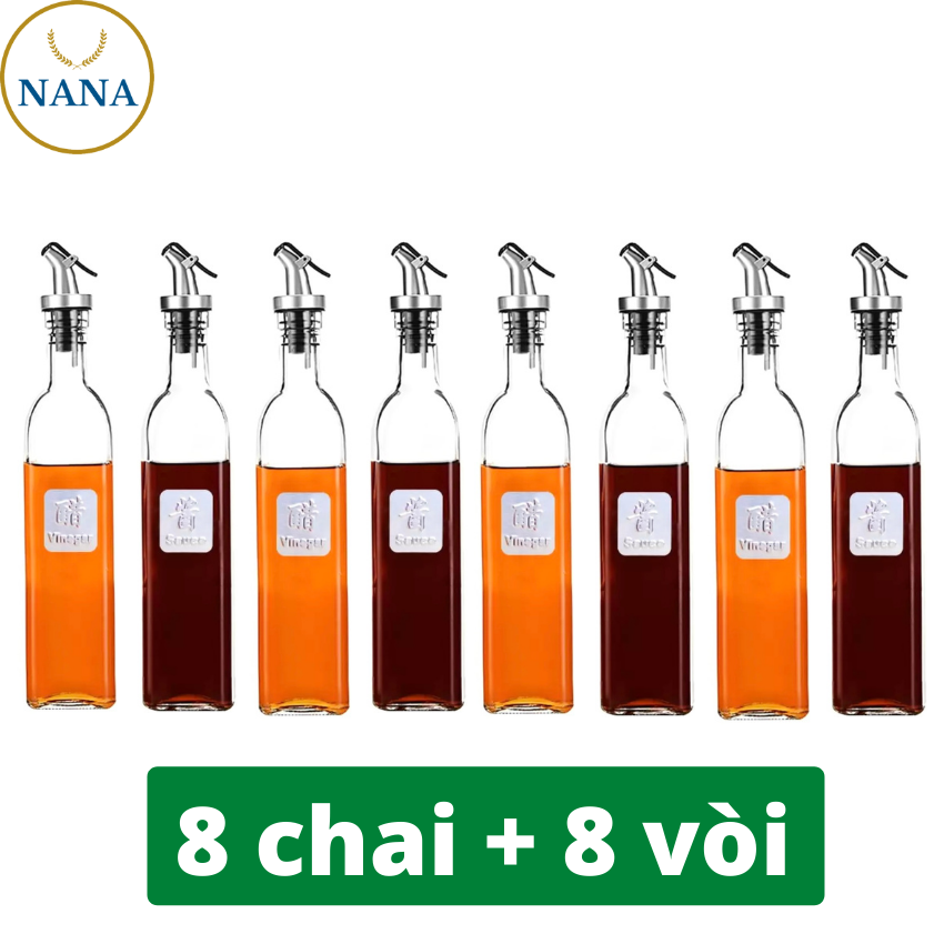 Combo 8 chai dầu thủy tinh dung tích 500ml kèm 8 vòi chiết tiên lợi NA-D95