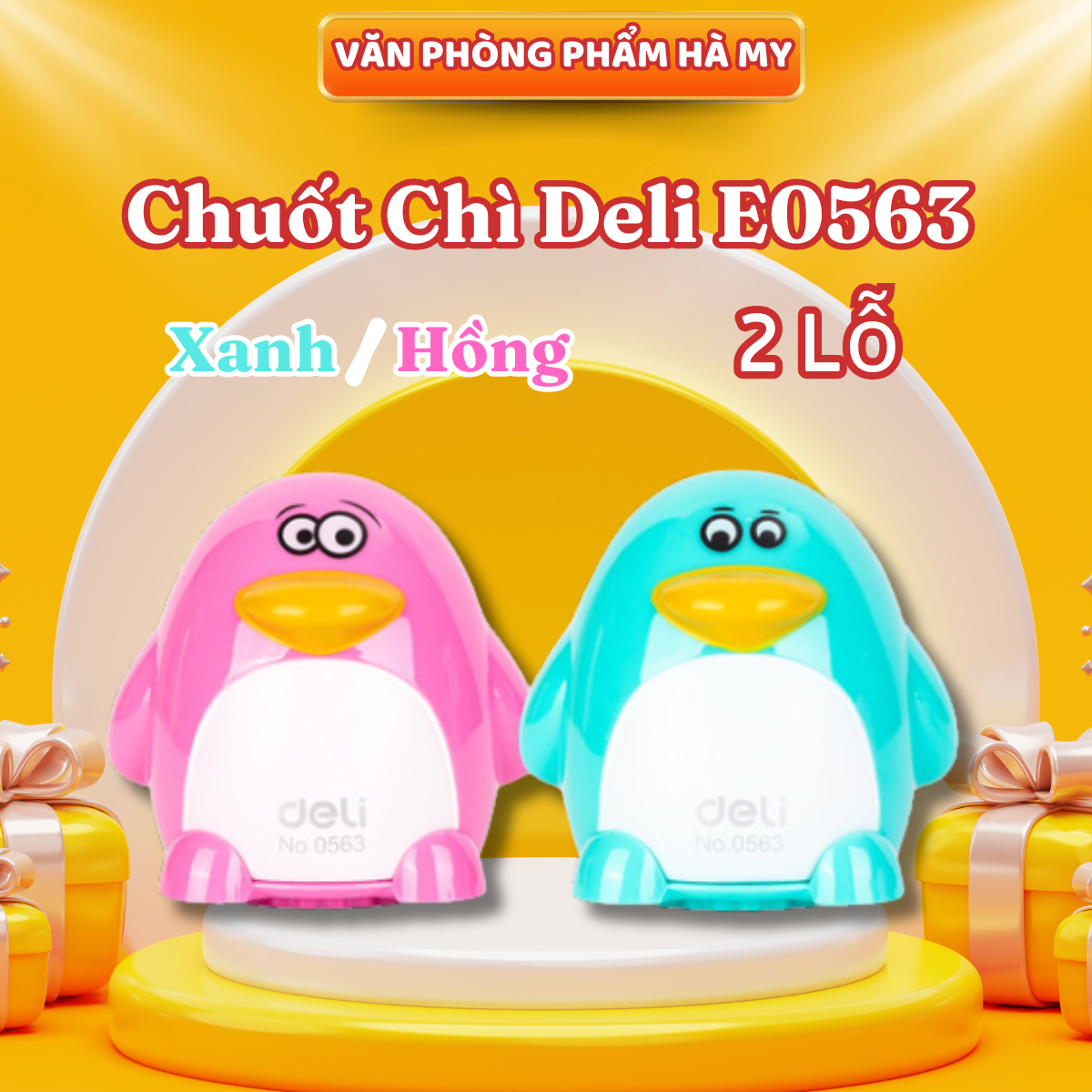 Chuốt gọt bút chì mini 2 lỗ deli e0563 hình chim cánh cụt
