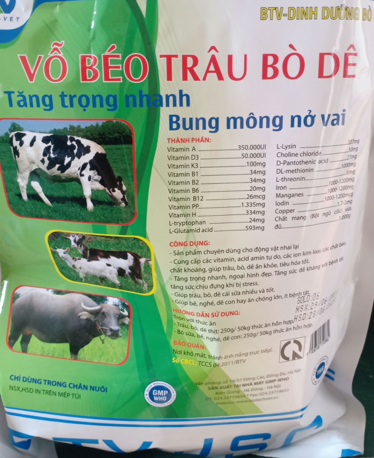 Vỗ béo Trâu bò- dinh dưỡng bò 1 kg