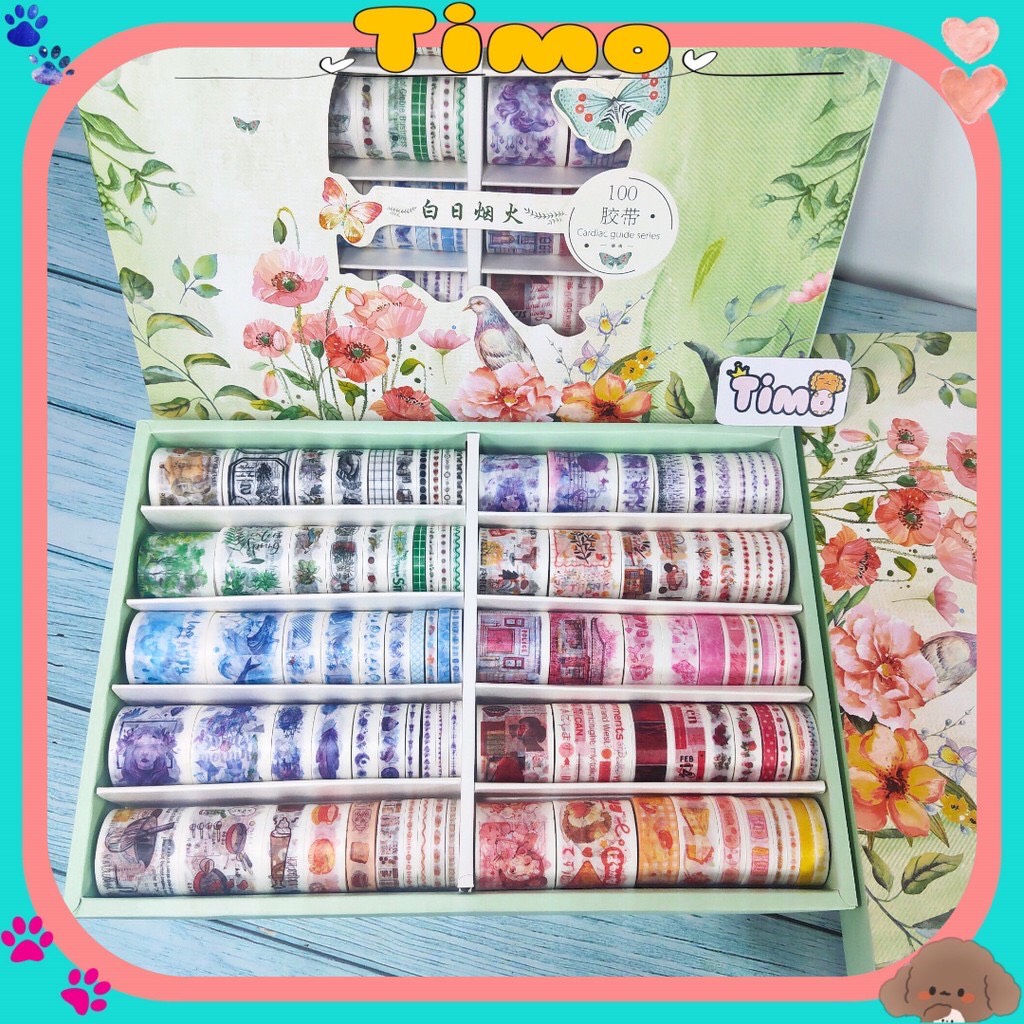 Set 10 Cuộn Băng Keo Washi Tape Băng Keo Dán Trang Trí Siêu Đẹp Hình Dán Nhiều Kích Thước