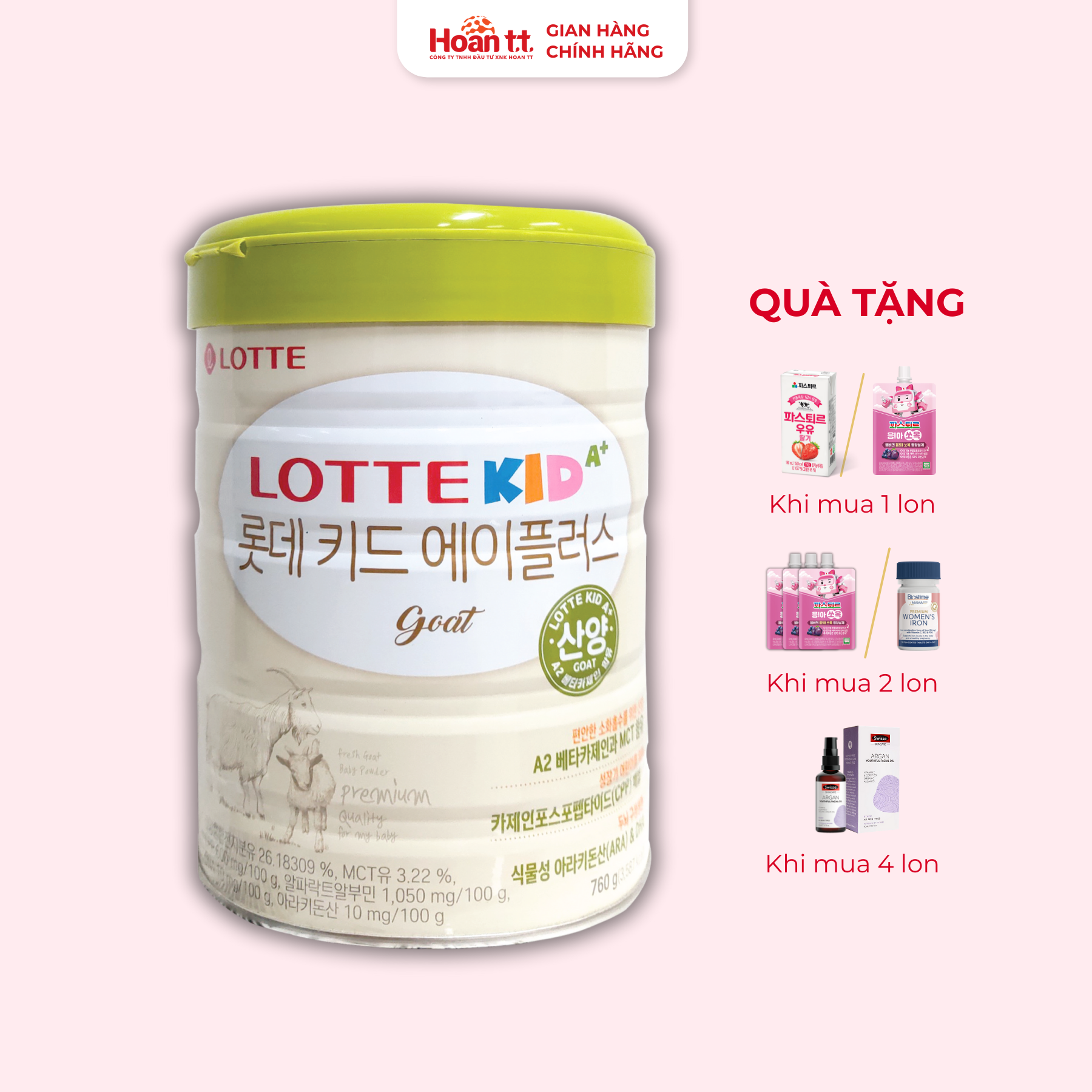 Sữa Dê Bổ Sung Canxi Giúp Phát Triển Chiều Cao Lotte Kid A+ Hàn Quốc - Sữa Bột Giúp Phát Triển Trí Não Cho Bé Lon 760g