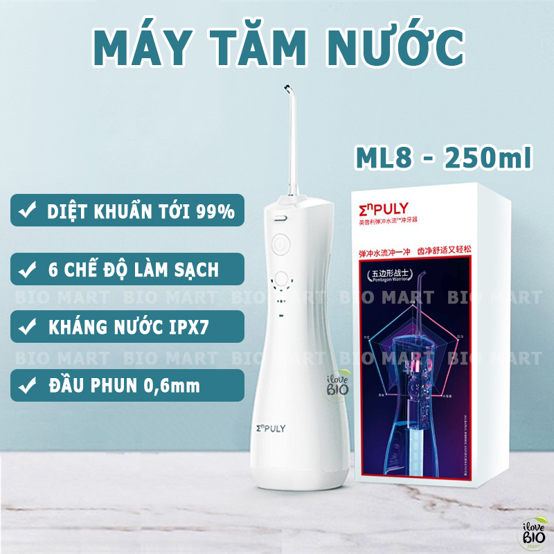 Máy tăm nước ML8 Không dây – Tăm nước vệ sinh răng miệng sạch sâu, chống nước IPX7 250ml - BIO208