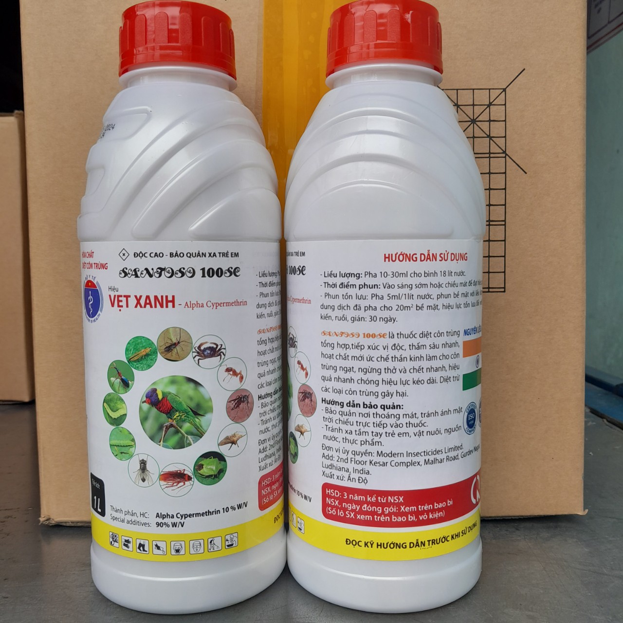 Thuốc diệt côn trùng  Santoso 100SC - Hiệu Vẹt xanh Chai 1Lit- Đặc trừ ruồi vàng, bướm, sâu miệng nhai, bọ xít, AgriHG