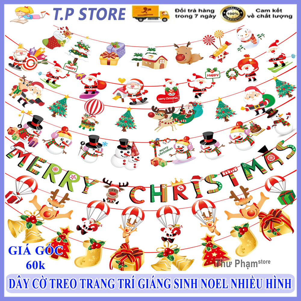 Dây Cờ Treo Trang Trí  MERRY CHRISTMAS - NOEL Giáng Sinh Dài 3M Nhiều Mẫu Ông Già Noel, Hoạt Hình, Cây Thông  - Phụ Kiện Trang Trí Nhà Cửa