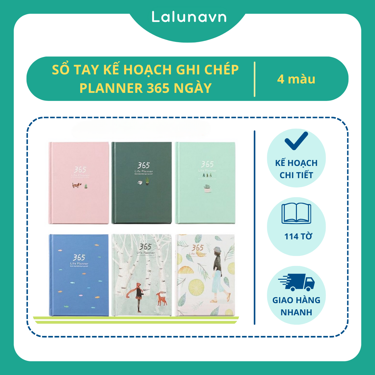 Sổ tay kế hoạch ghi chép Planner 365 Ngày nhật ký cao cấp Lalunavn- B19