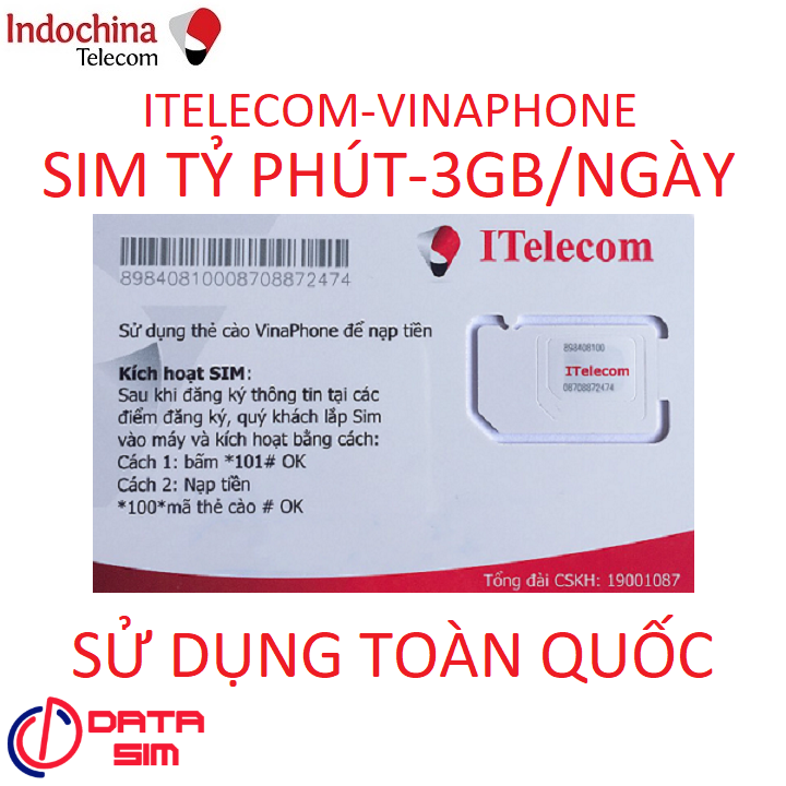 FREESHIP - CHƯA KÍCH HOẠT. [HCM]SIM ITELECOM VINAPHONE NỘI MẠNG MIỄN PHÍ 90GB 30 PHÚT GỌI NGOẠI MẠNG 0Đ