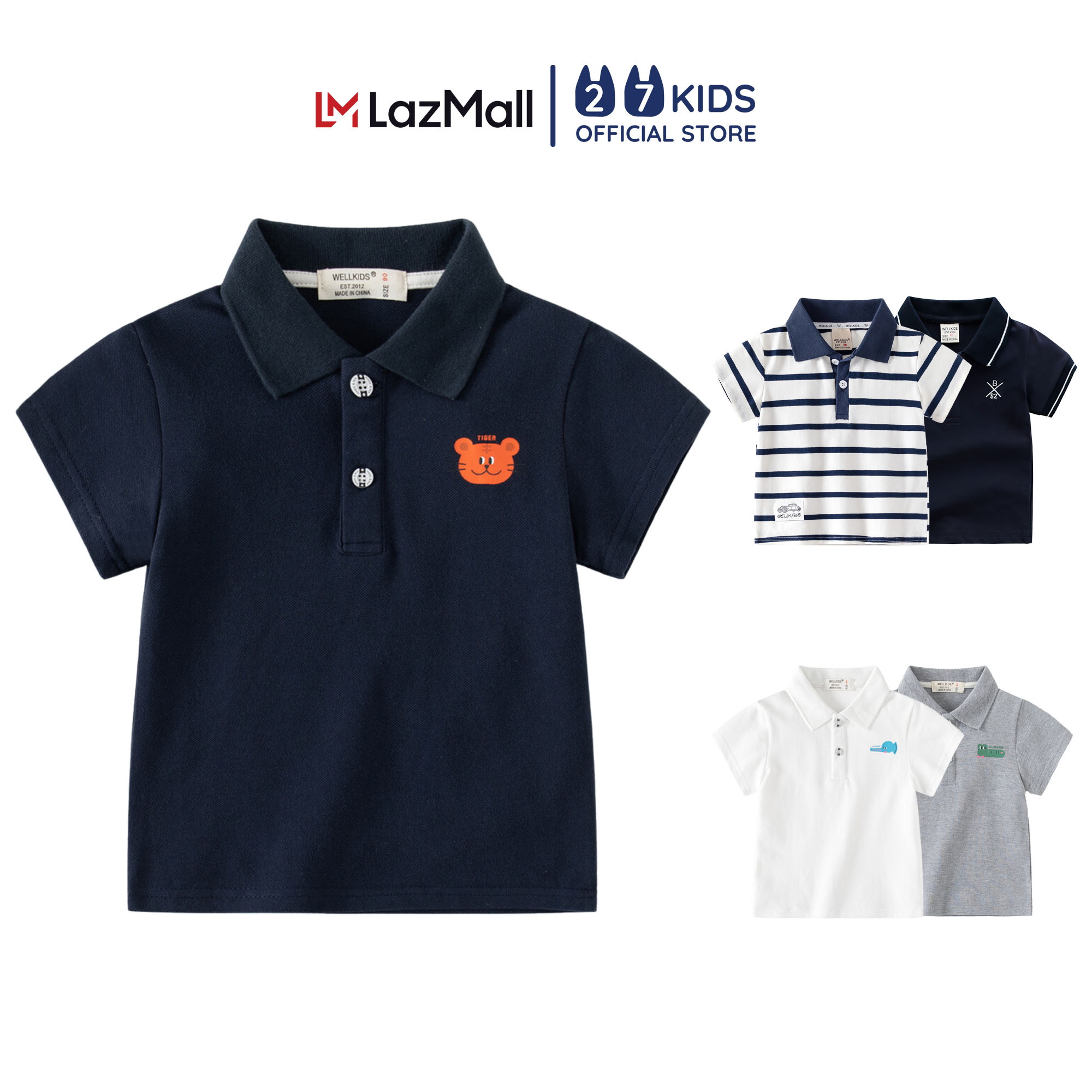 Áo Polo bé trai ngắn tay 27Kids WELLKIDS áo thun sơ mi cộc nam cho trẻ từ 2-8 tuổi BSPO4