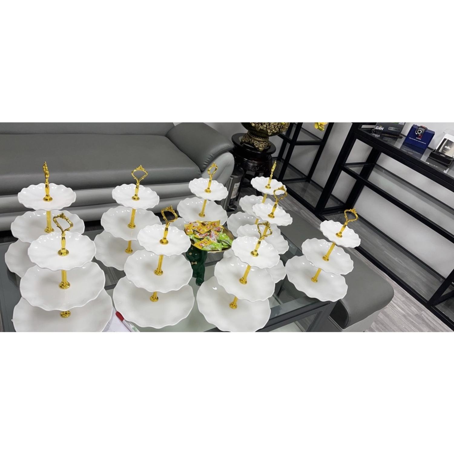 Khay 3 tầng để mứt bánh kẹo hoa quả trang trí bàn tiệc sự kiện event - Khay nhựa 3 tầng