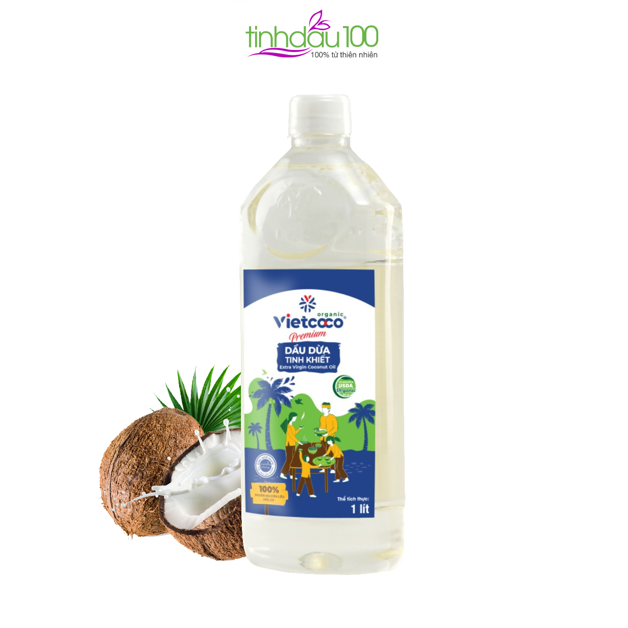 Dầu dừa nguyên chất Organic Vietcoco chai 1Lit