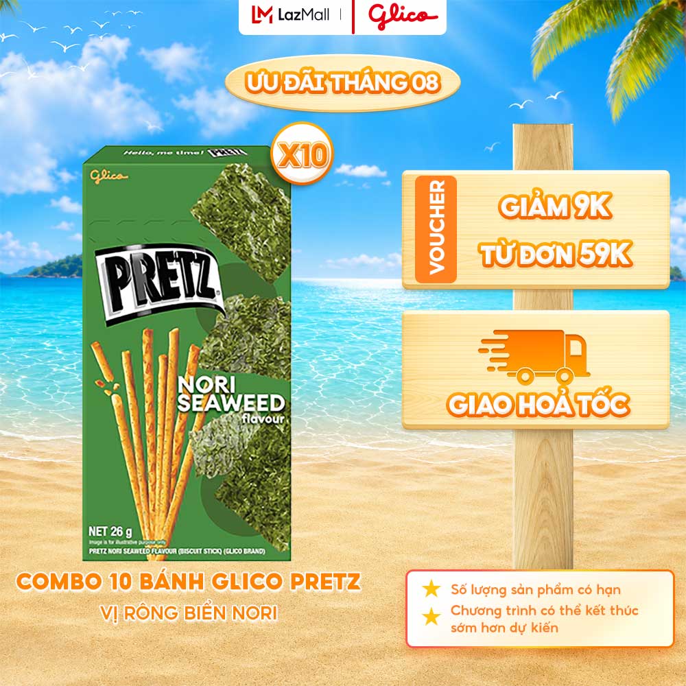 Combo 10 Hộp Bánh Que Snack Nướng Giòn PRETZ ROCKSTAR Vị Rong Biển Nori - 26G/Hộp