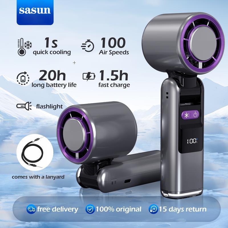 Quạt cầm tay tốc độ cao Sasun, chế độ đá 1s, đèn LED, tốc độ điều chỉnh 100 cấp, quạtdễ mang theo 180 ° flex 20H ánh sáng mát 6000mAh Giá 533,514 Đồng*Miễn phí vận chuyển
