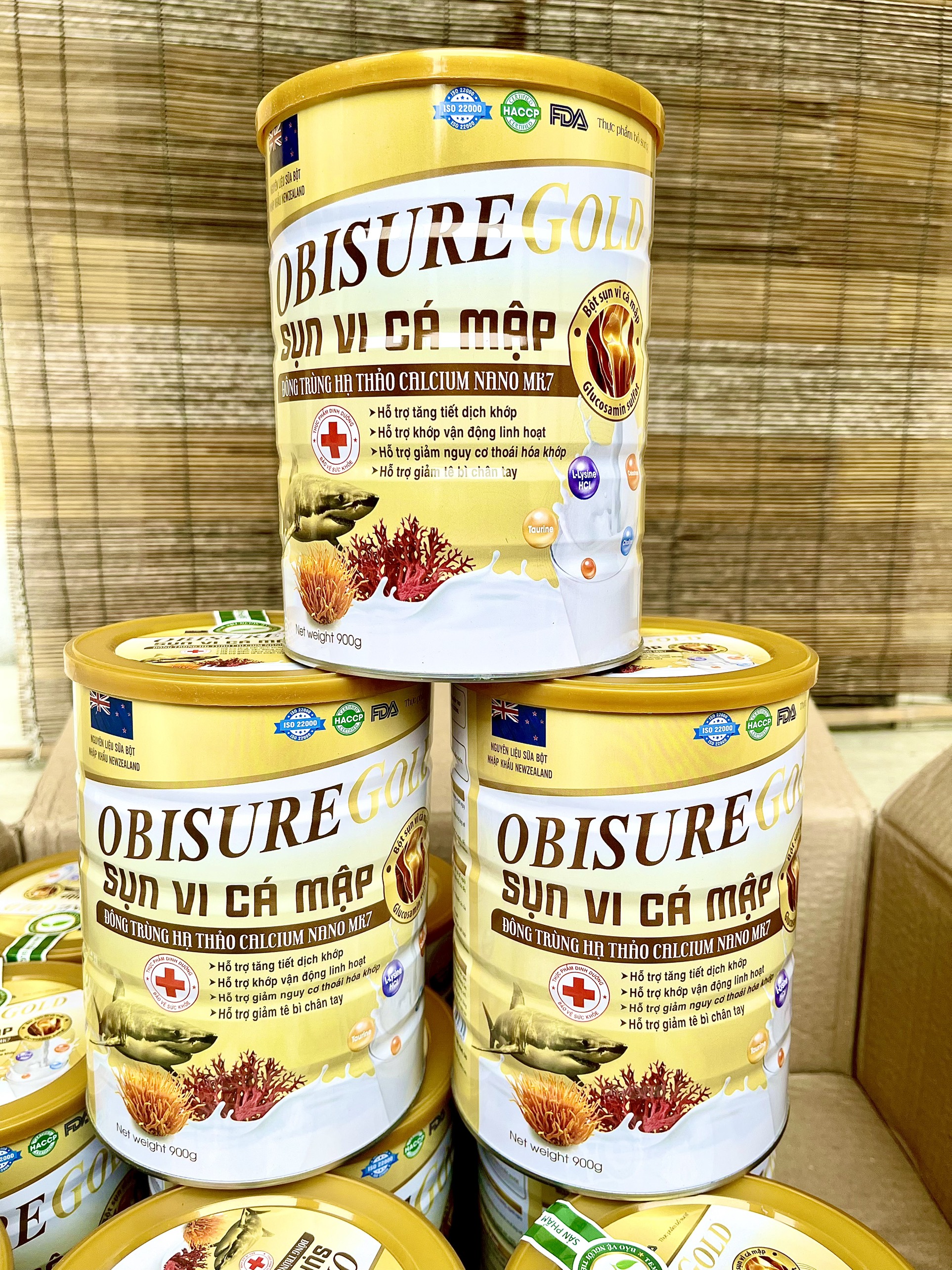 Sữa bột Obisure Gold Sụn cá mập Đông trùng hạ Thảo MK7 date 900gr