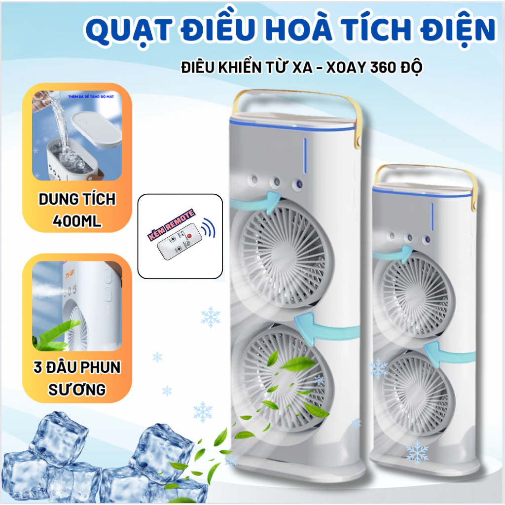 [BẢO HÀNH 12 THÁNG] Quạt điều hoà hơi nước mini  phun sương dung tích 600ml , quạt hơi nước làm mát, quạt điều hoà để bàn thông minh có chế độ hẹn giờ và 3 chế độ gió dung tích 600ml