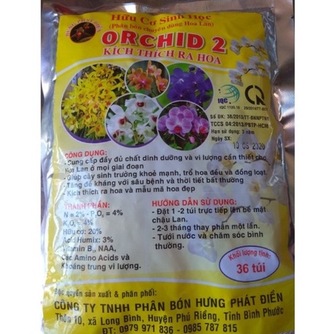 Phân hữu cơ orchid 2 kích thích ra hoa - gói 36 túi