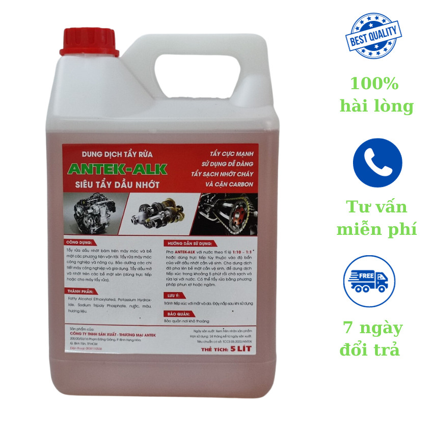 Dung dịch tẩy rửa dầu nhớt ANTEK-ALK, tẩy nhớt công nghiệp, máy móc, động cơ ô tô can 5 Lít