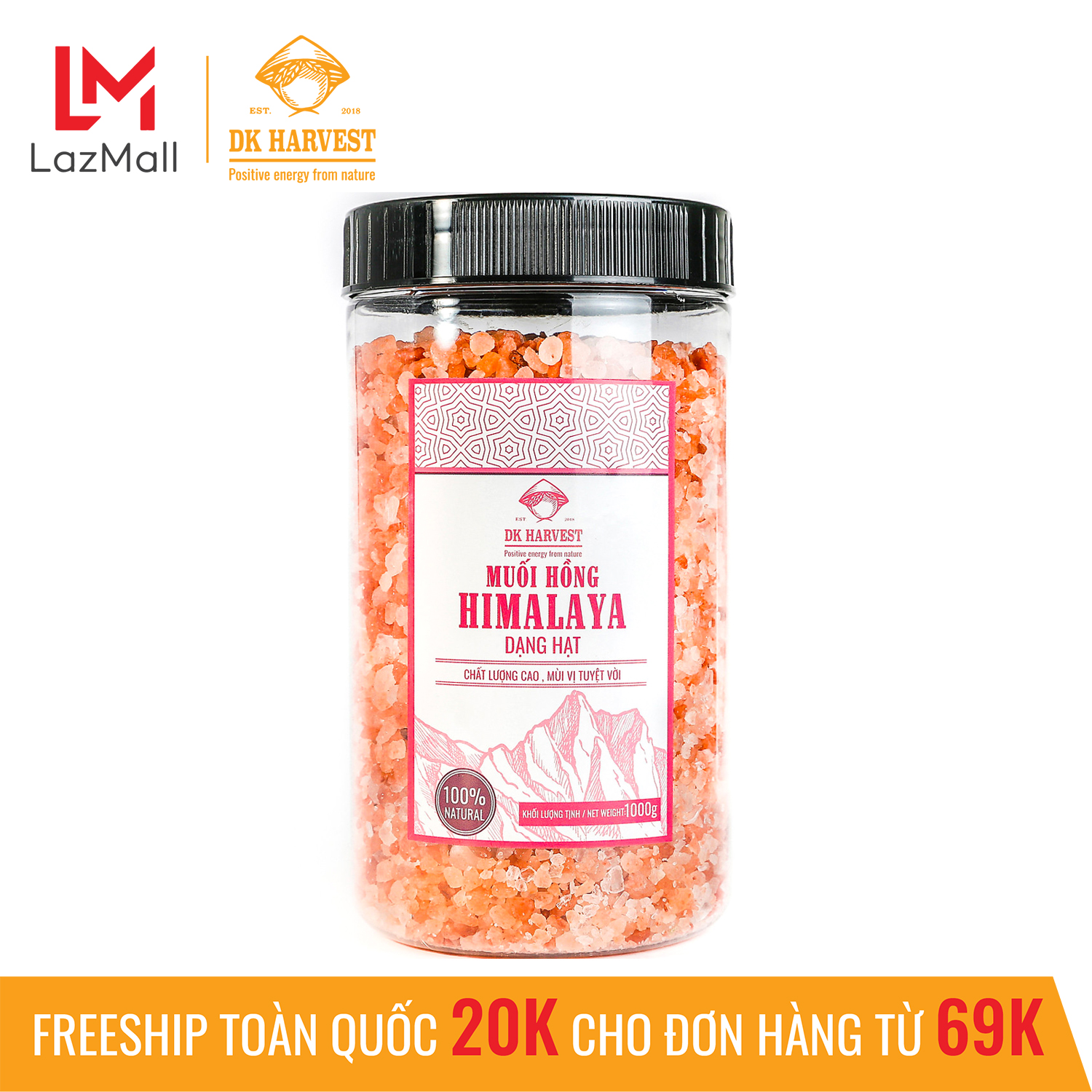 Muối Hồng Himalaya DK Harvest Dạng Hạt và Dạng Nhuyễn - Loại tinh khiết nhất, dùng nấu ăn - Hộp Dạng Hạt 1kg