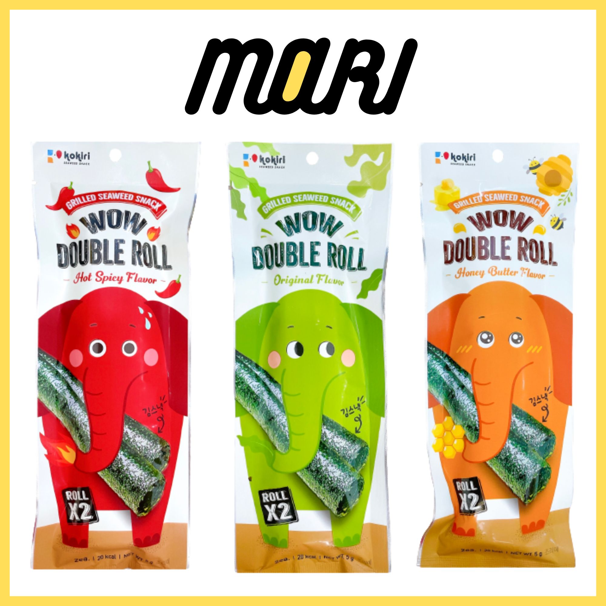 Snack rong biển con voi wow roll kokiri 2.5g, 5g