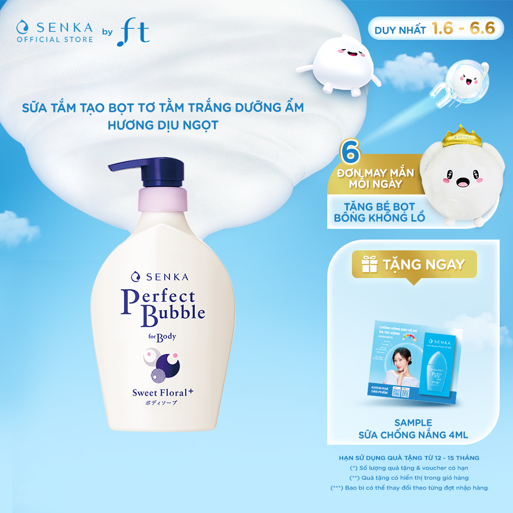 Sữa tắm dưỡng ẩm Hương Hoa Hồng  Đinh Hương SENKA PERFECT BUBBLE FOR BODY SWEET FLORAL N 500ML