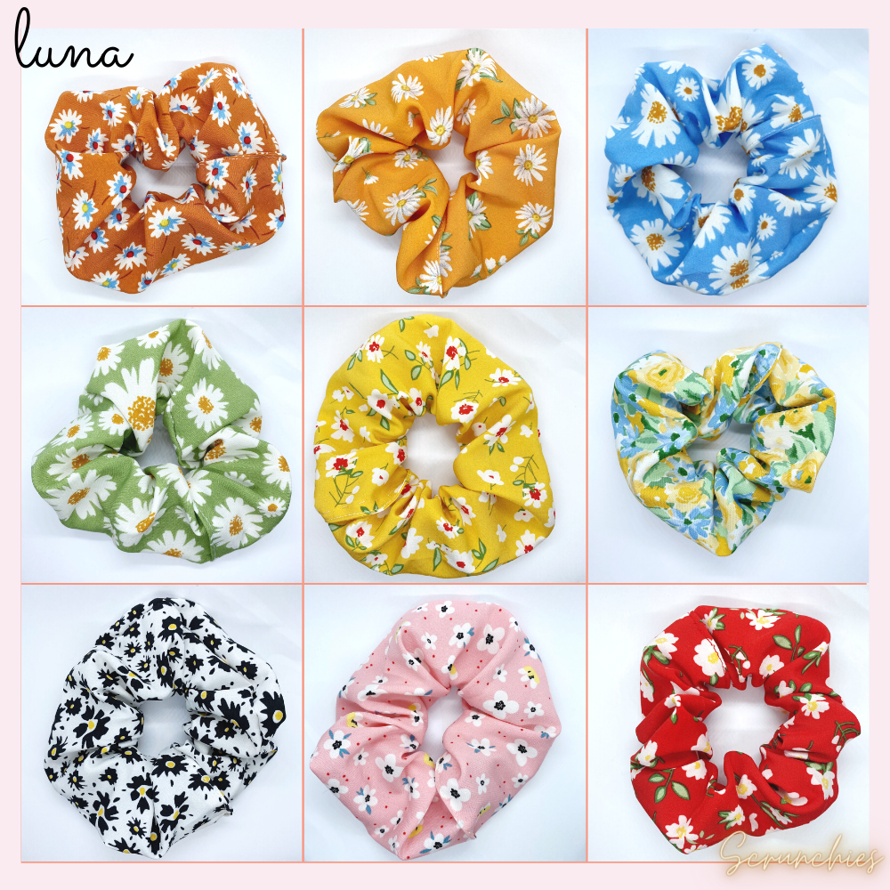 [HCM]Dây cột tóc vải lụa scrunchies LUNA họa tiết hoa dễ thương dây buộc tóc vải lụa scrunchies LN11