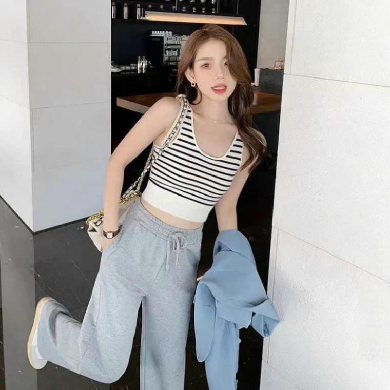 Áo bra croptop kẻ sọc đen, trắng phong cách hàn quốc siêu đẹp qccc