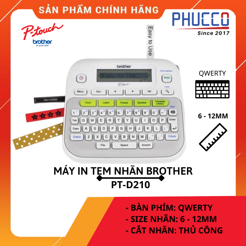 [HCM][Chính hãng] Máy in tem nhãn Brother P-touch D210 máy in tem nhãn dán cầm tay để bàn nhỏ gọn bàn phím tiện lợi