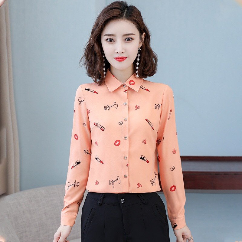 Áo sơ mi nữ phối họa tiết son môi Thời trang PONIVA BRANCH Chất liệu cao cấp không xù